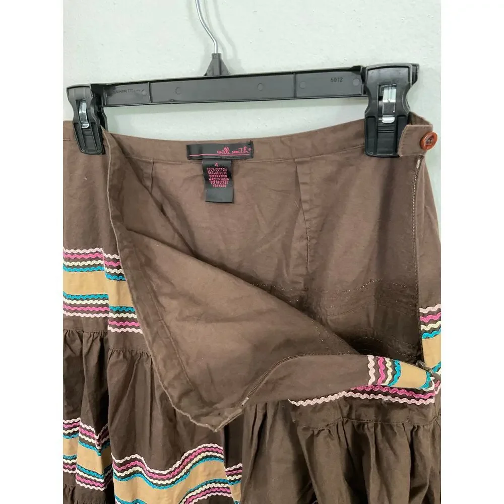 VTG 90s Tiered Cotton Brown Striped Midi Skirt Size 4 Small Boho Peasant Country - Picture 4 of 4